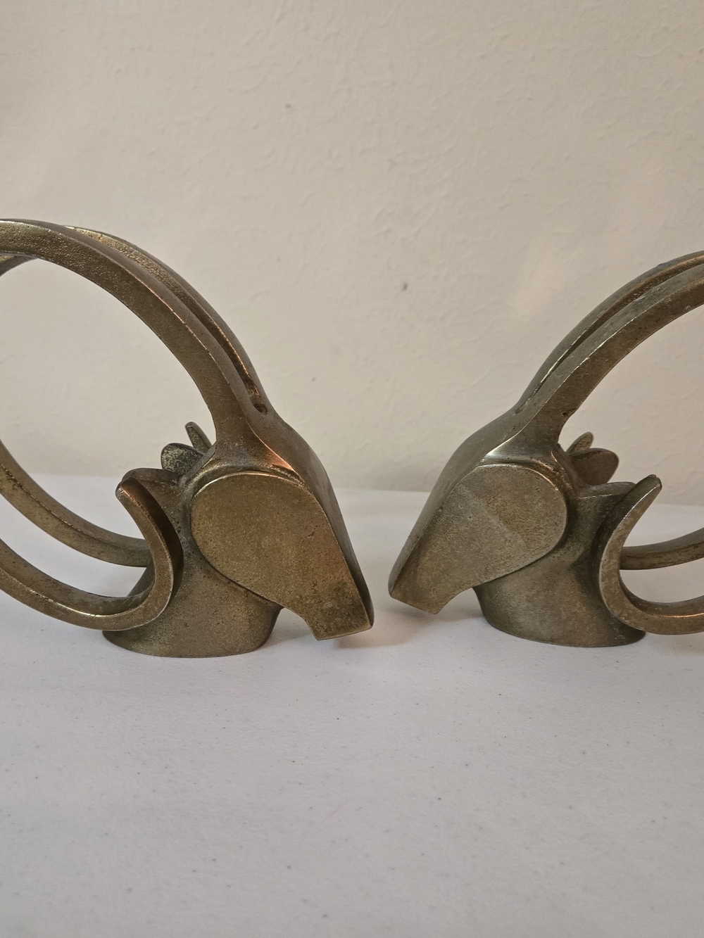 Brass Toned Modern Contemporary  Ram Head Bookends